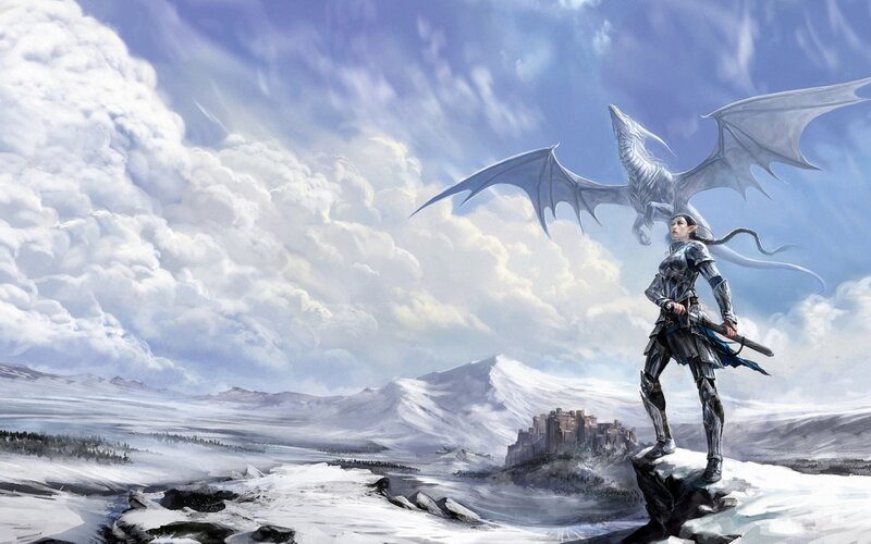 Elf Warrior with Dragon — White