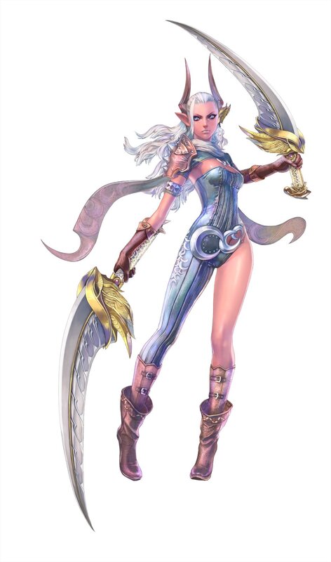 Elf Warrior with Dual Blades — White