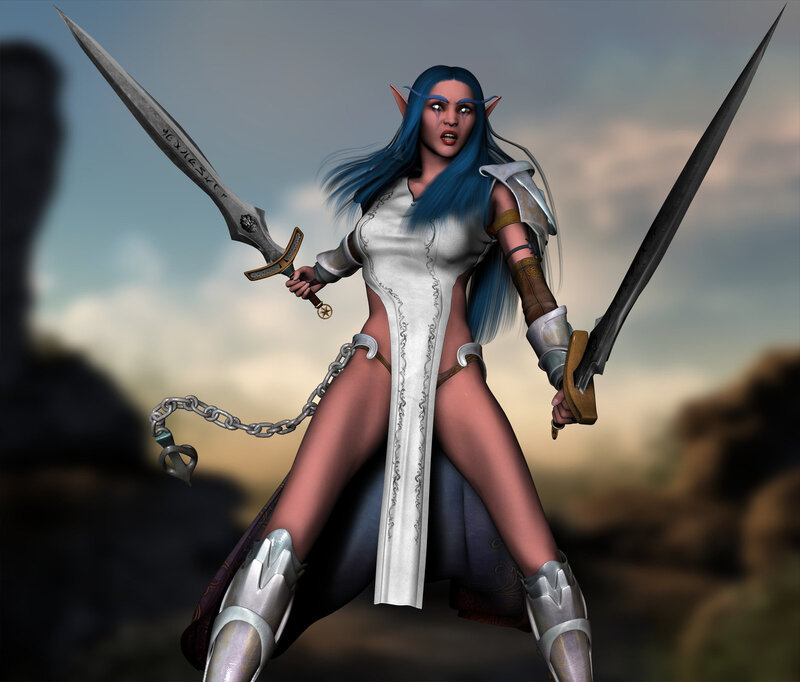 elf warrior with dual swords