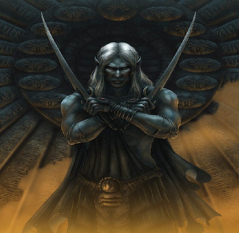 Elf Warrior with Dual Swords — Black