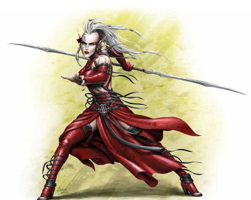 Elf Warrior with Dual Swords — Red