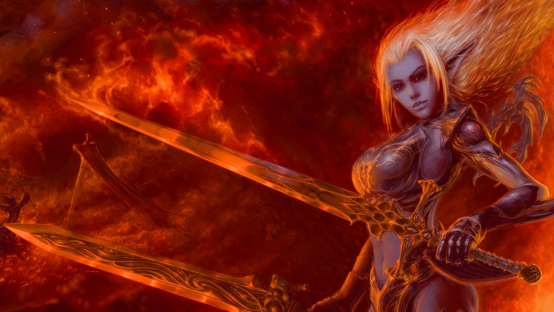 elf warrior with flaming sword
