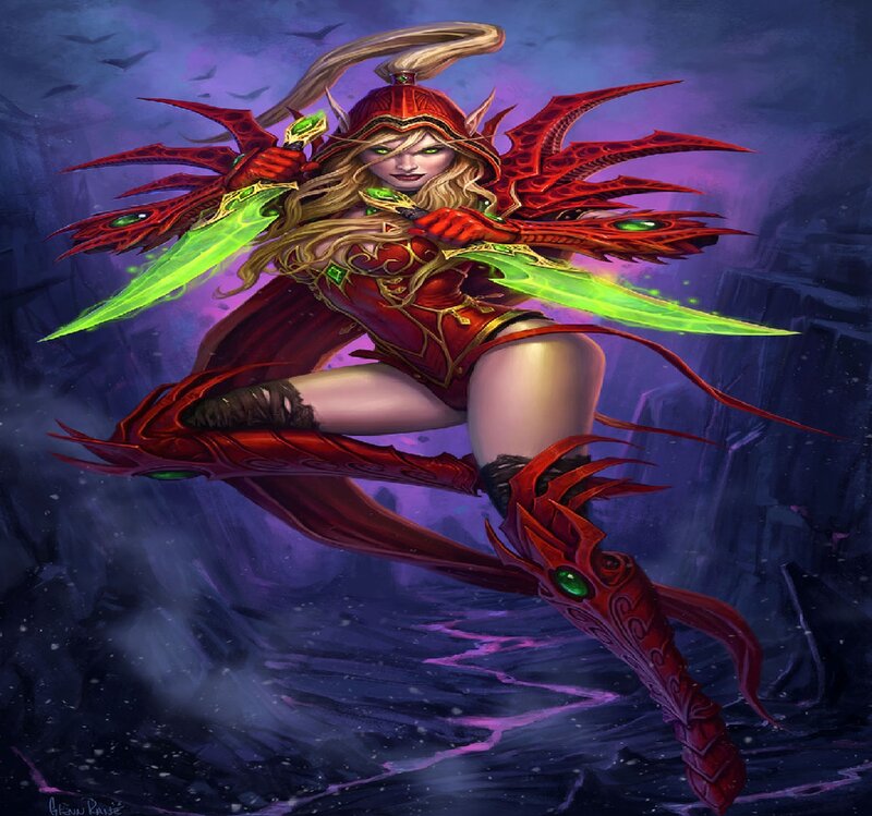 Elf Warrior with Glowing Blades — Purple