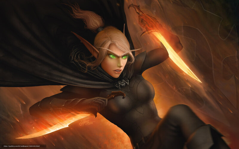 elf warrior with glowing blades