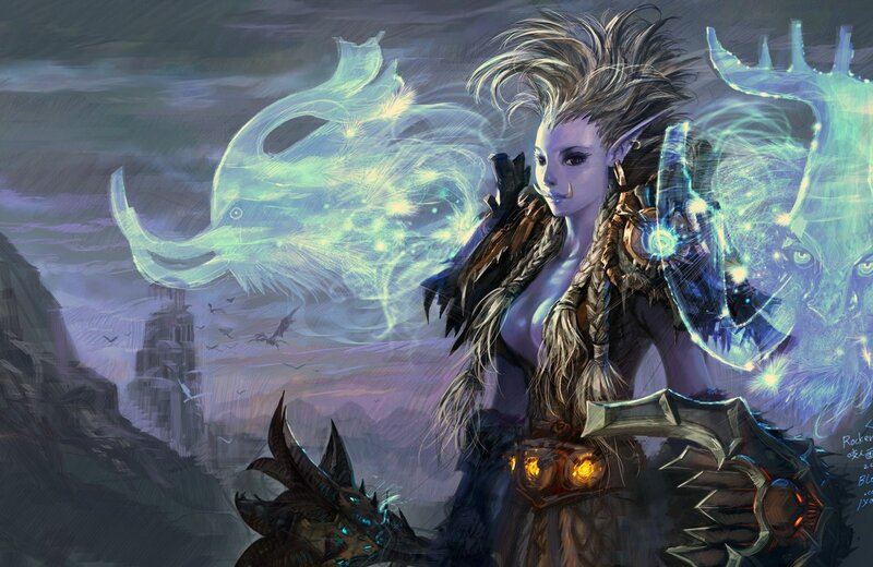 Elf Warrior with Glowing Creatures