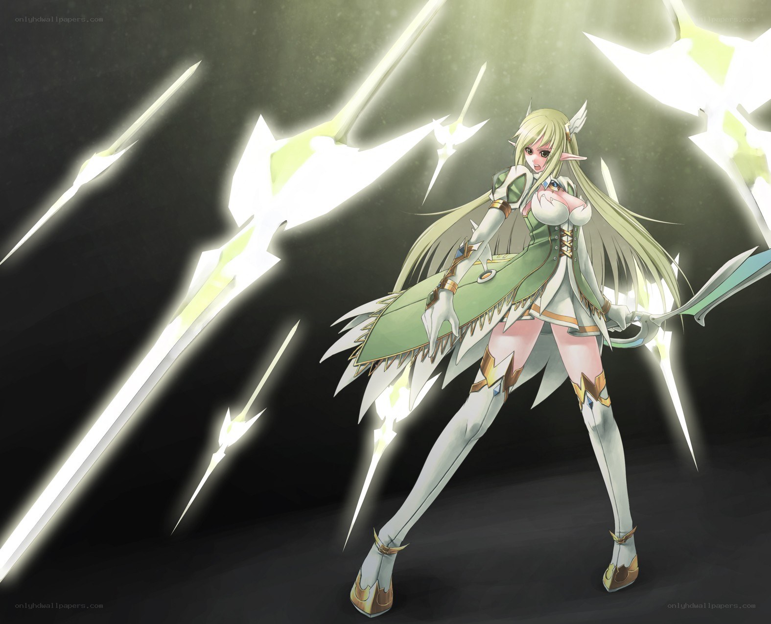 elf warrior with glowing spears