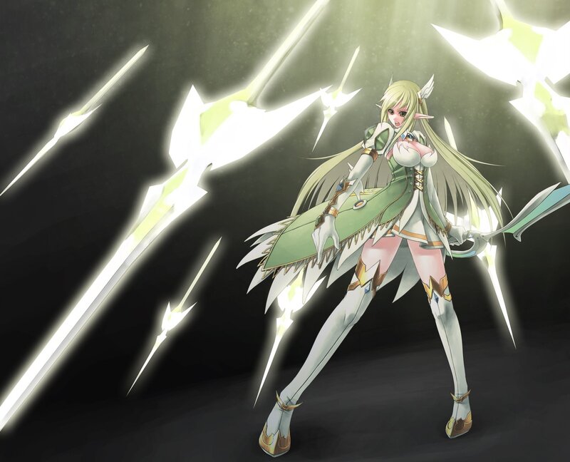 Elf Warrior with Glowing Spears — Green, Dramatic