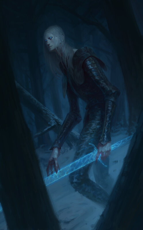 Elf Warrior with Glowing Sword — Blue, Dark