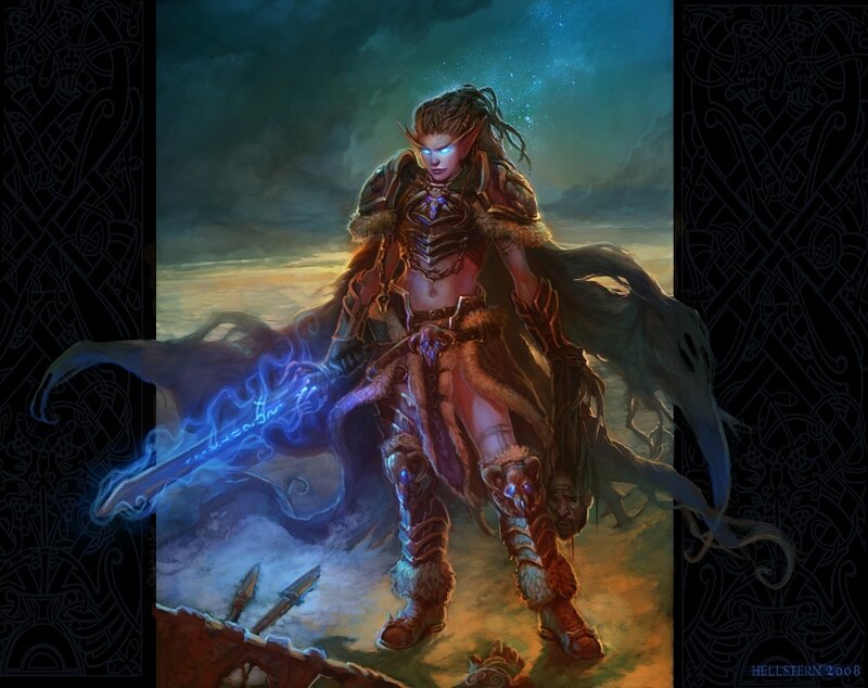 Elf Warrior with Glowing Sword — Blue, Dramatic
