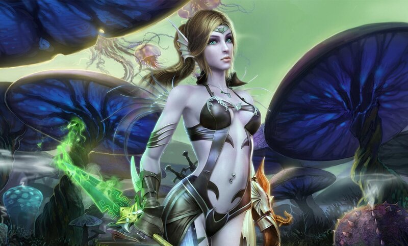 Elf Warrior with Glowing Sword — Blue