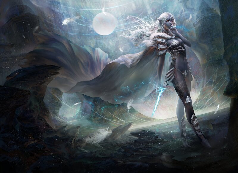Elf Warrior with Glowing Sword — White