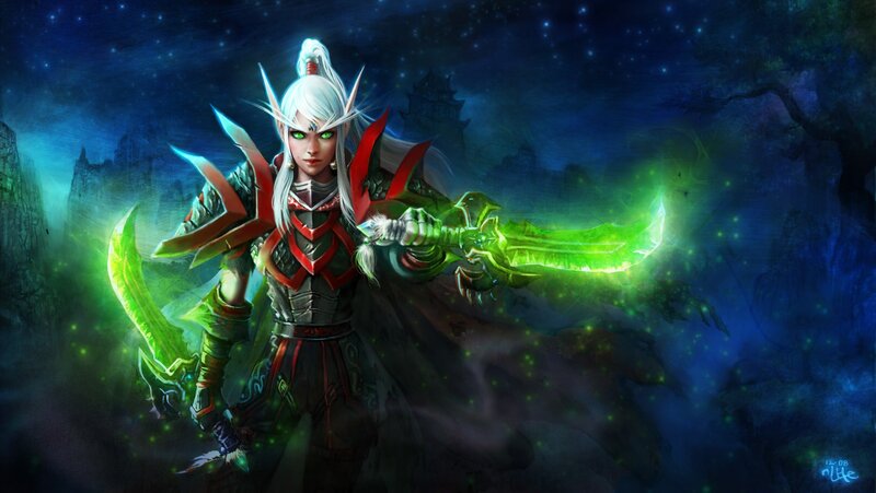 Elf Warrior with Glowing Swords — Green