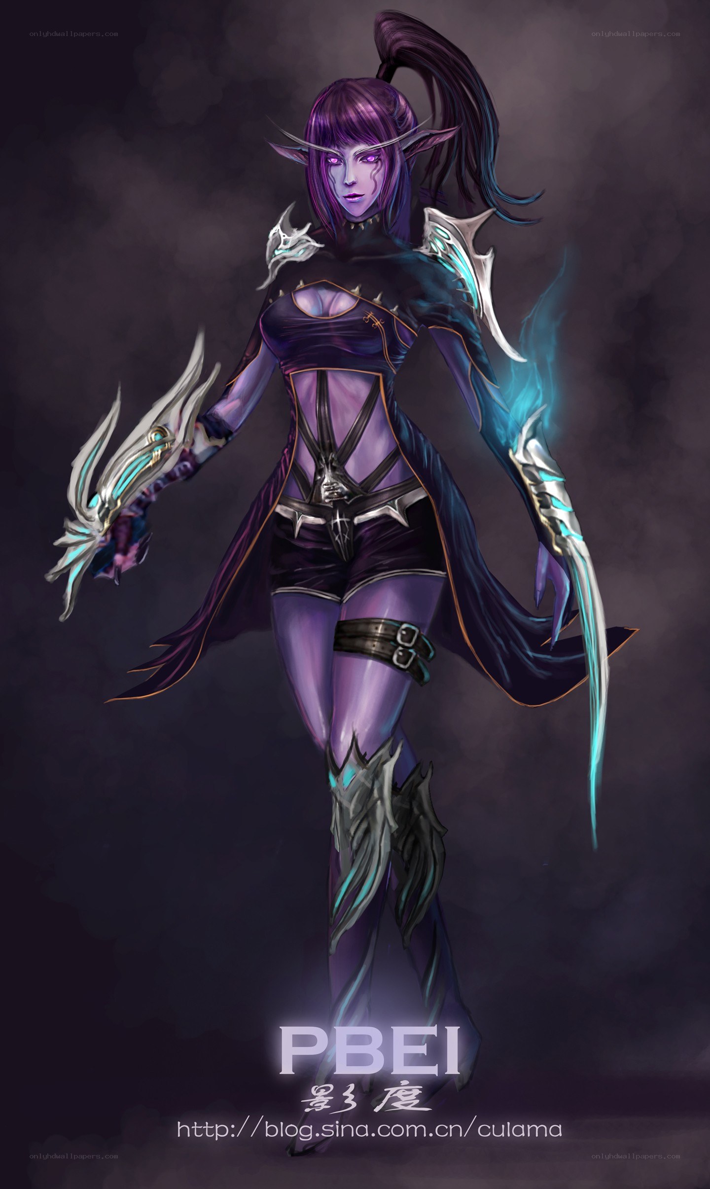 elf warrior with glowing weapons