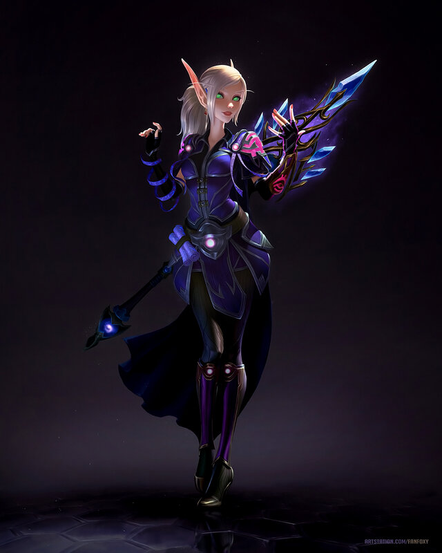 Elf Warrior with Glowing Weapons — Purple