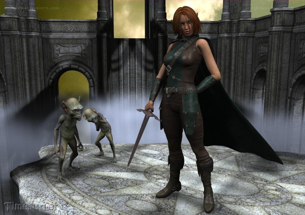 elf warrior with goblins