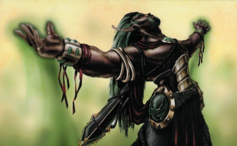 elf warrior with green hair