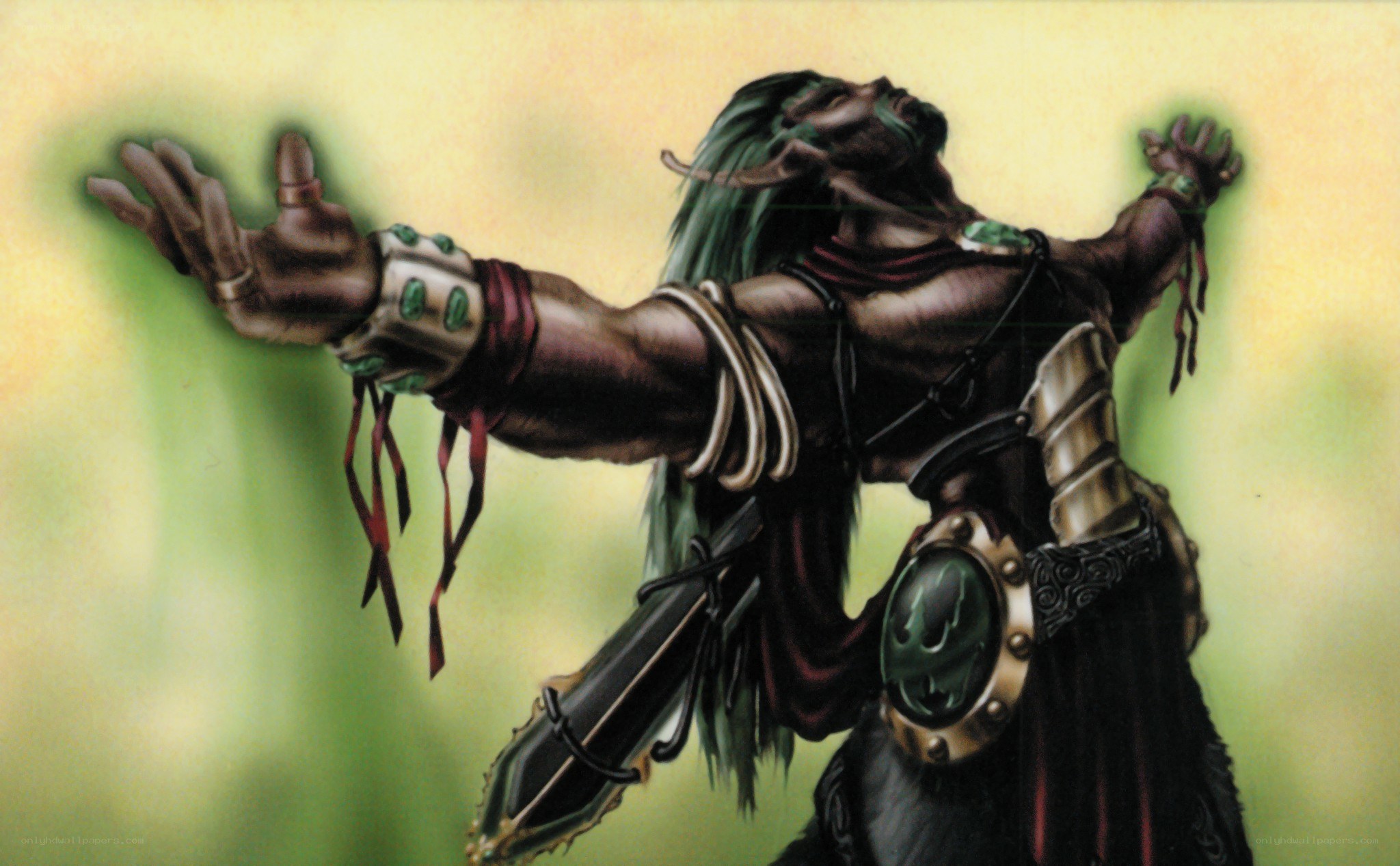 elf warrior with green hair