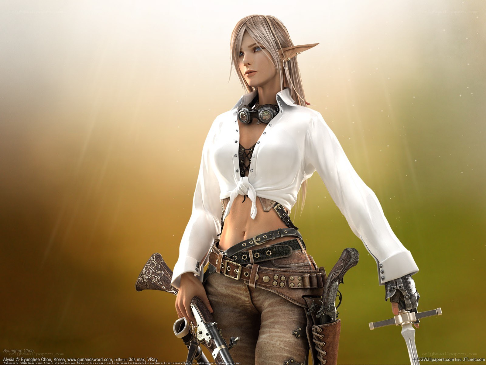 elf warrior with gun and sword