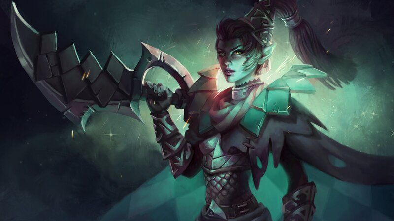 Elf Warrior with Large Sword — Green, Dramatic, Night, Digital Art