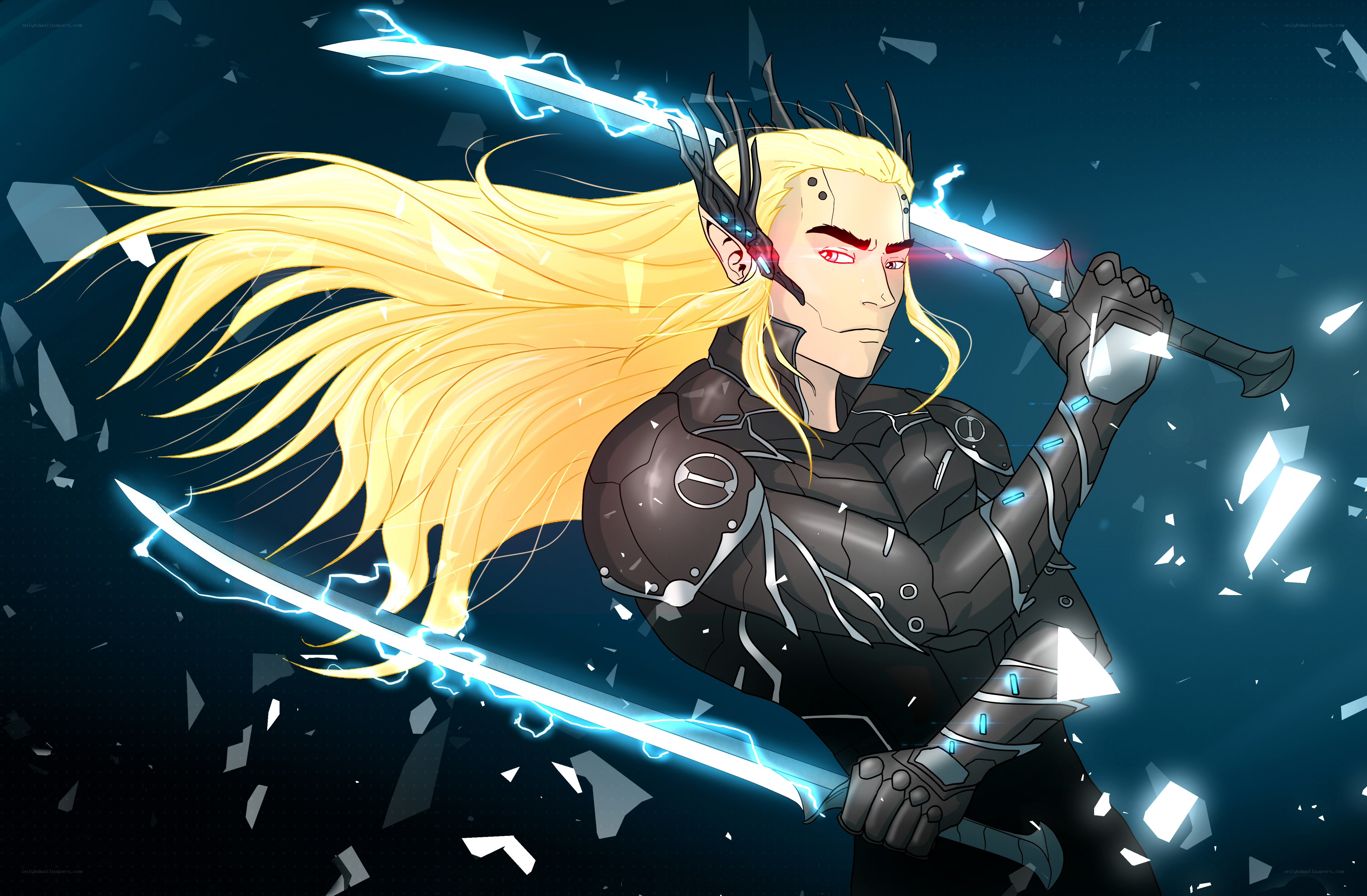 elf warrior with lightning swords