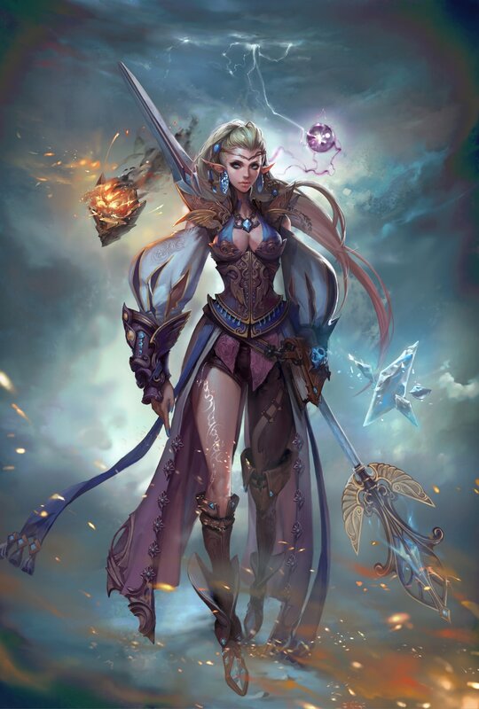 elf warrior with magic and sword