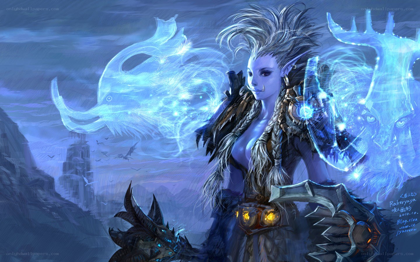 elf warrior with magical creatures