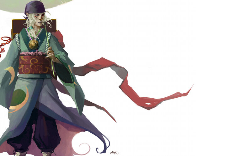 elf warrior with parasol