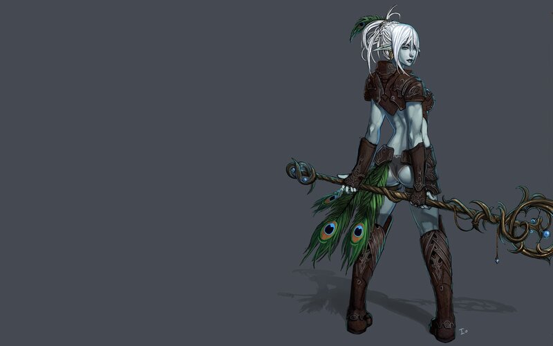 elf warrior with peacock staff