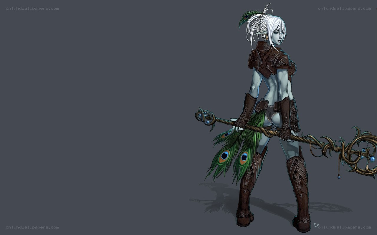 elf warrior with peacock staff