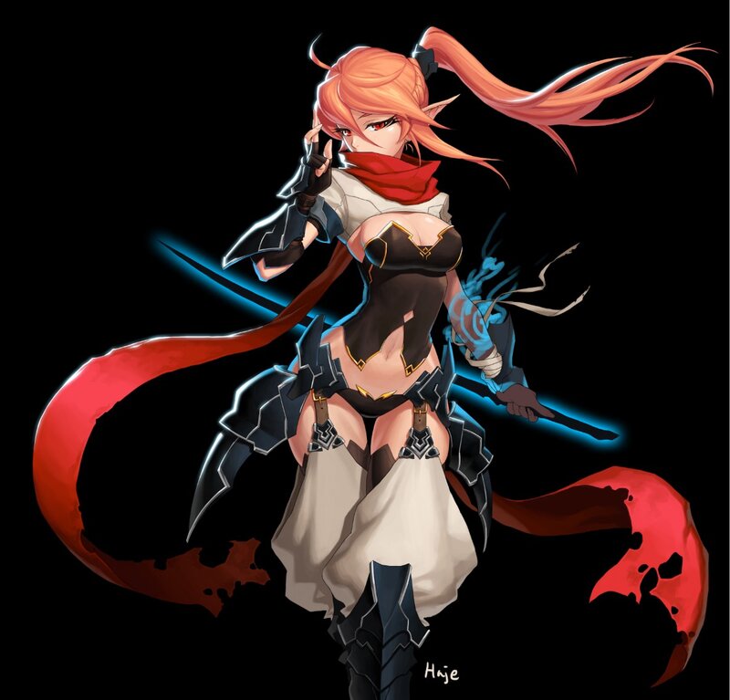 Elf Warrior with Red Hair — Black
