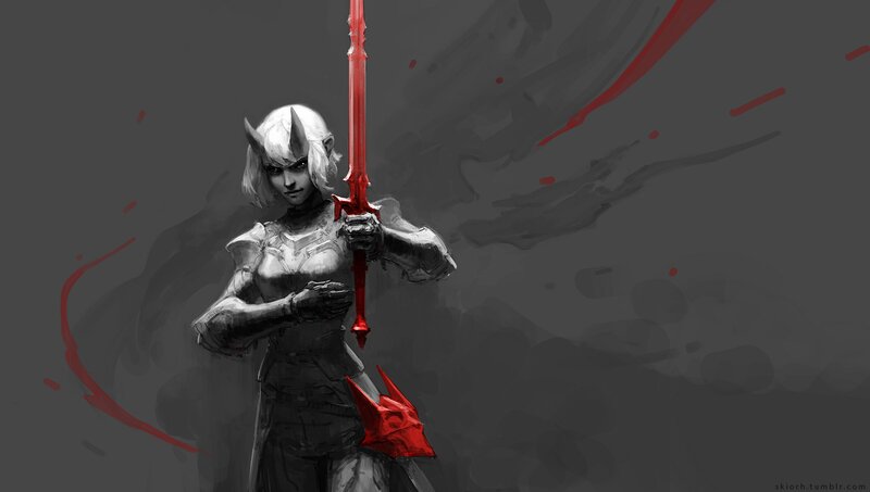 Elf Warrior with Red Sword — Gray