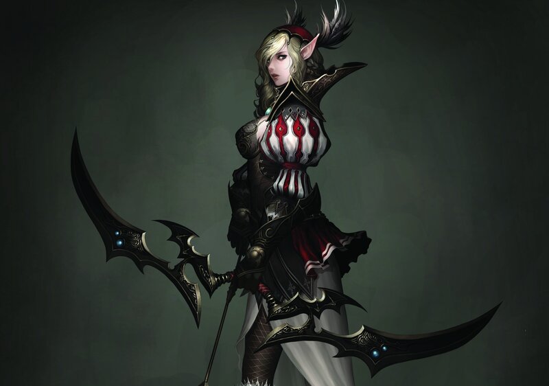 Elf Warrior with Scythe — Black, Dramatic