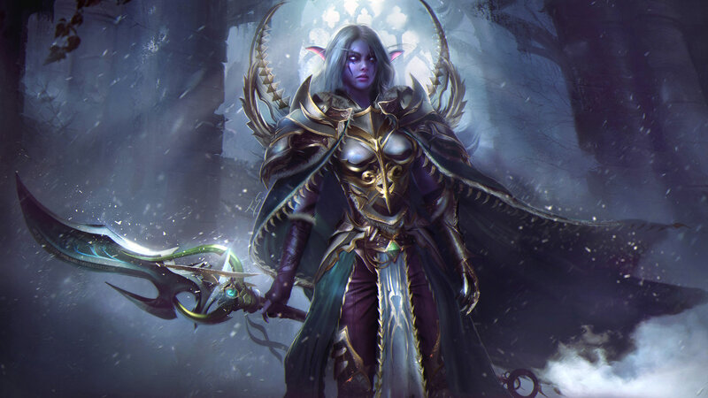 Elf Warrior with Scythe — Purple, Dramatic, Night