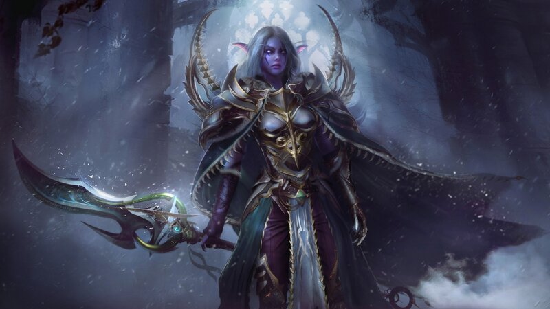 Elf Warrior with Scythe — Purple, Dramatic, Winter