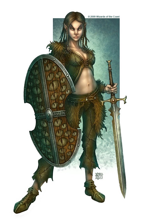 elf warrior with shield and sword