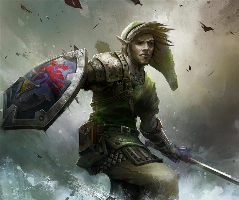 Elf Warrior with Shield — Green, Dramatic