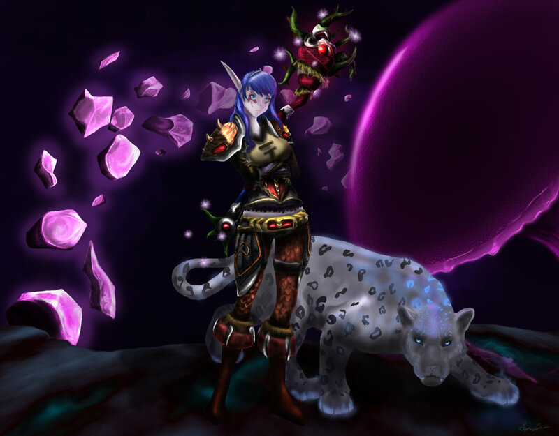 Elf Warrior with Snow Leopard — Purple