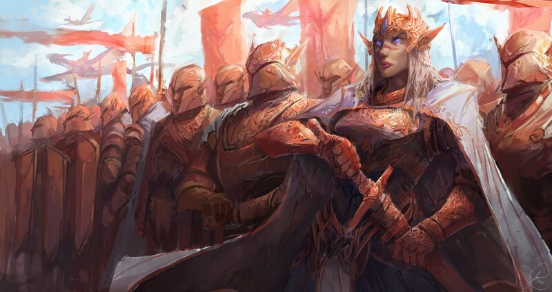 Elf Warrior with Soldiers — Red