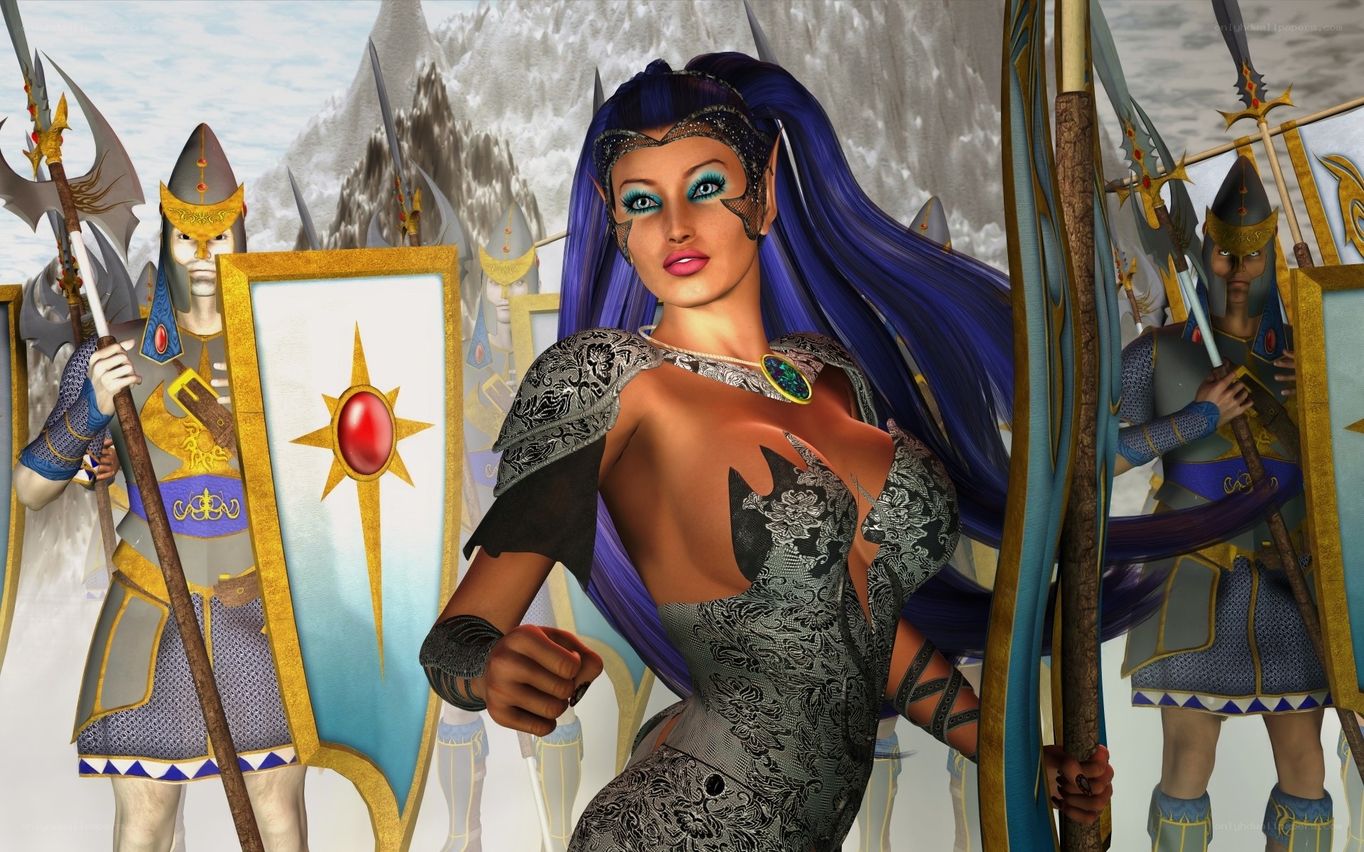 elf warrior with soldiers