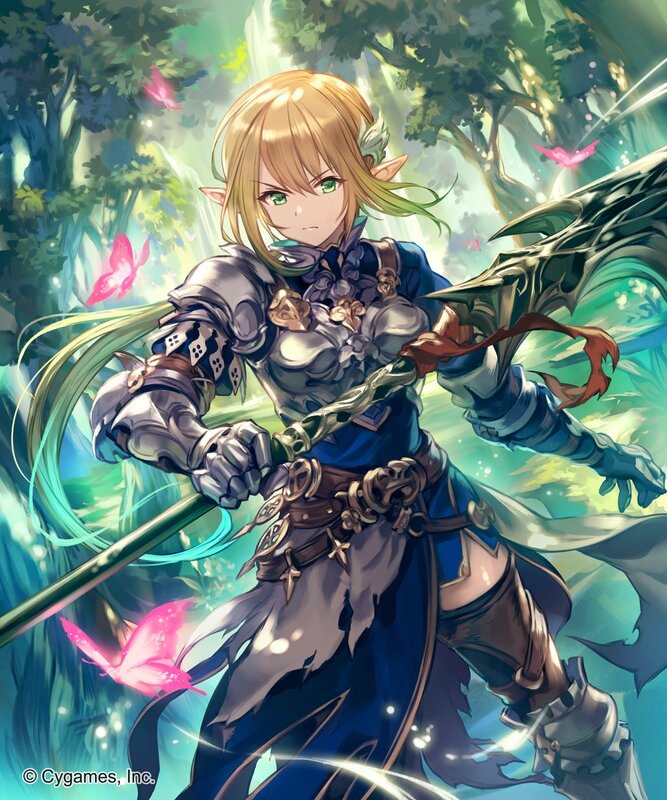Elf Warrior with Spear — Blue, Dramatic, Afternoon