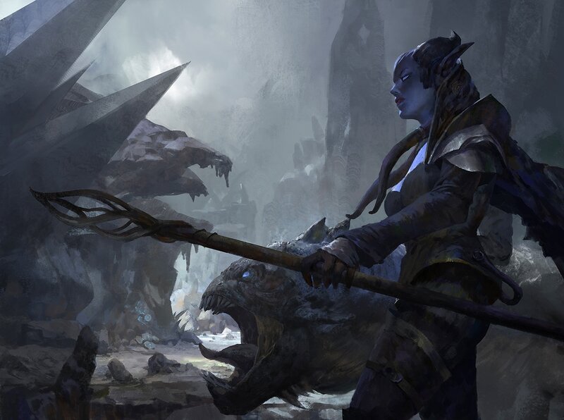 Elf Warrior with Spear — Gray, Dramatic