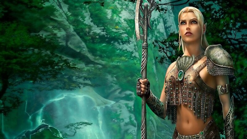 Elf Warrior with Spear — Green, Dramatic