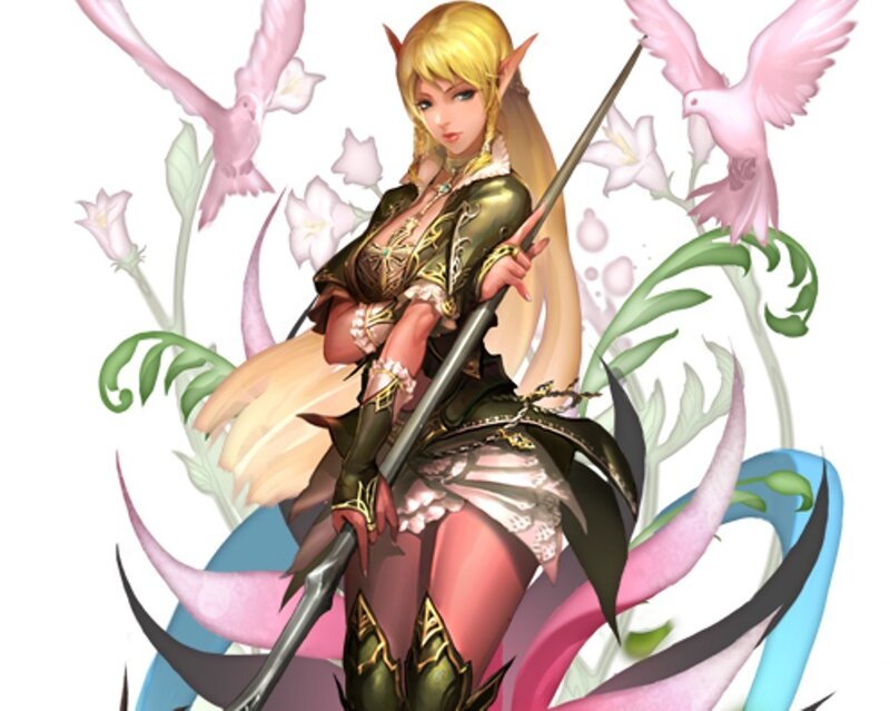 Elf Warrior with Spear — Green, Serene, Digital Art, Birds
