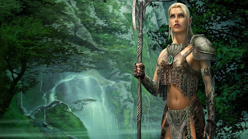 Elf Warrior with Spear — Green, Serene, Digital Art