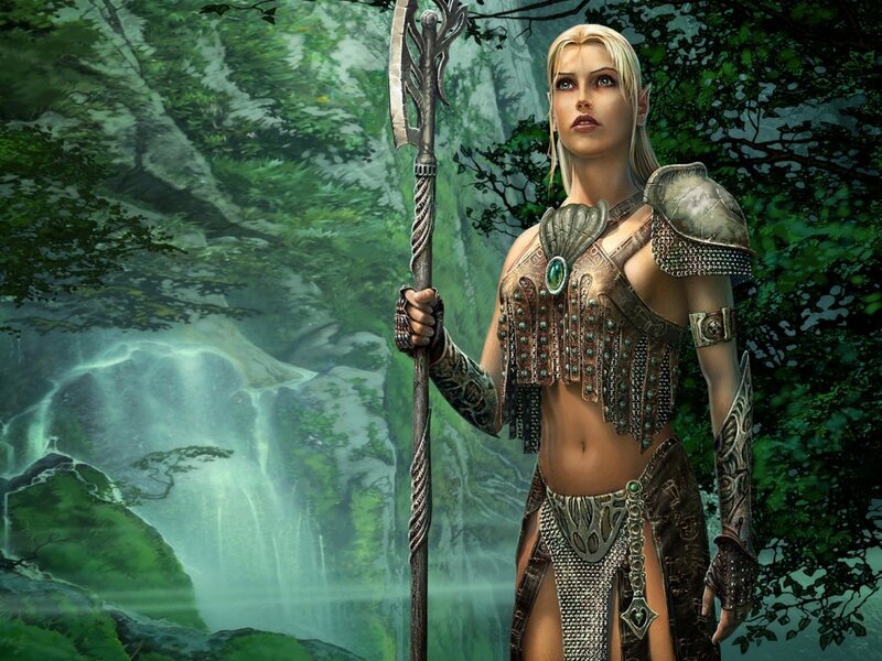Elf Warrior with Spear — Green, Serene