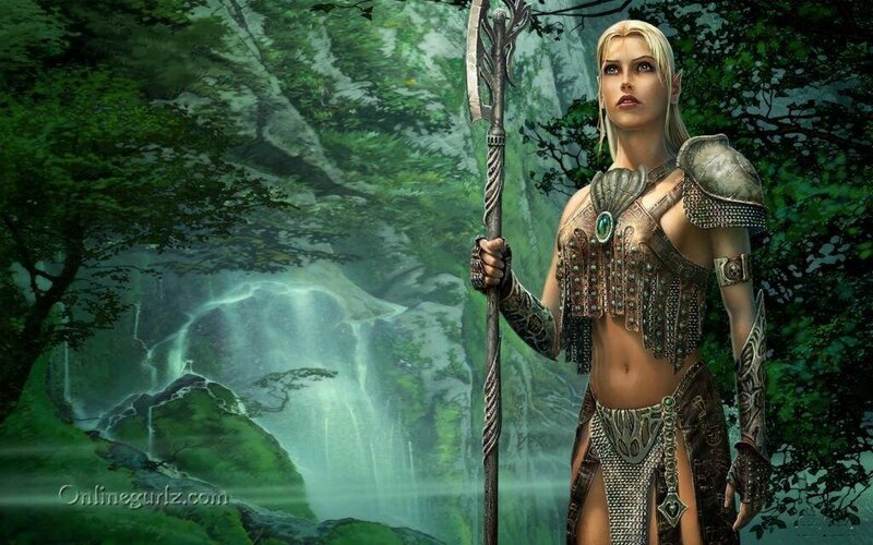 elf warrior with spear in forest