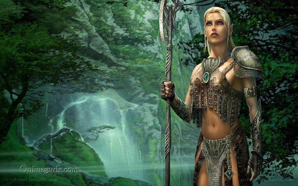 elf warrior with spear in forest
