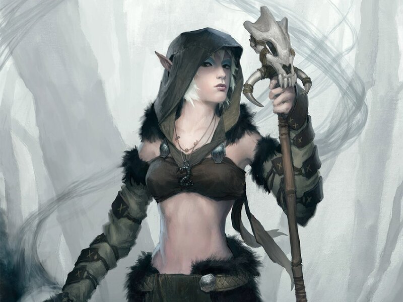 Elf Warrior with Staff — Gray, Dramatic