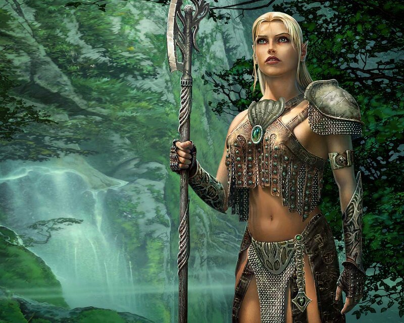Elf Warrior with Staff — Green, Dramatic, Digital Art