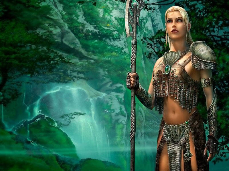 Elf Warrior with Staff — Green, Dramatic